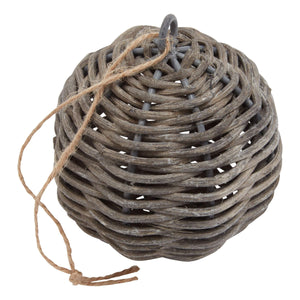 Handwoven wicker Christmas bauble in warm brown, showcasing intricate artisan texture for rustic holiday decor by sostter at brixbailey.com