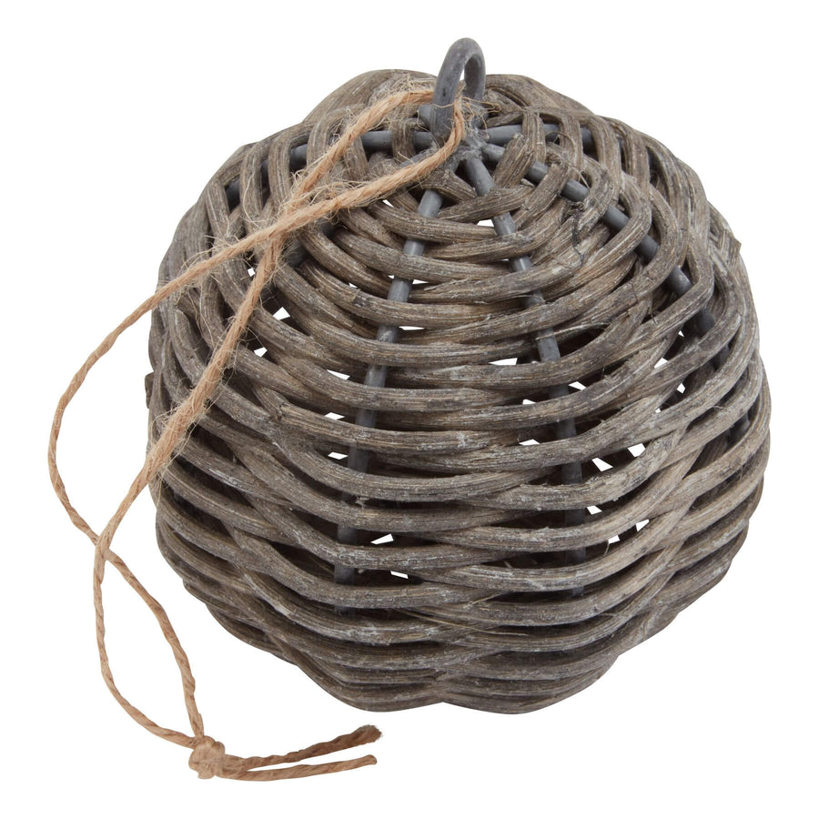 Handwoven wicker Christmas bauble in warm brown, showcasing intricate artisan texture for rustic holiday decor by Sostter at brixbailey.com