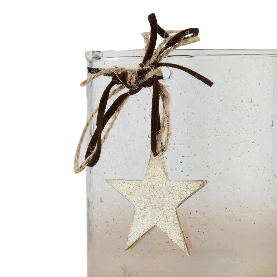 Handcrafted glass votive with coffee ombre gradient and floating star, perfect for farmhouse or boho decor by Sostter at brixbailey.com