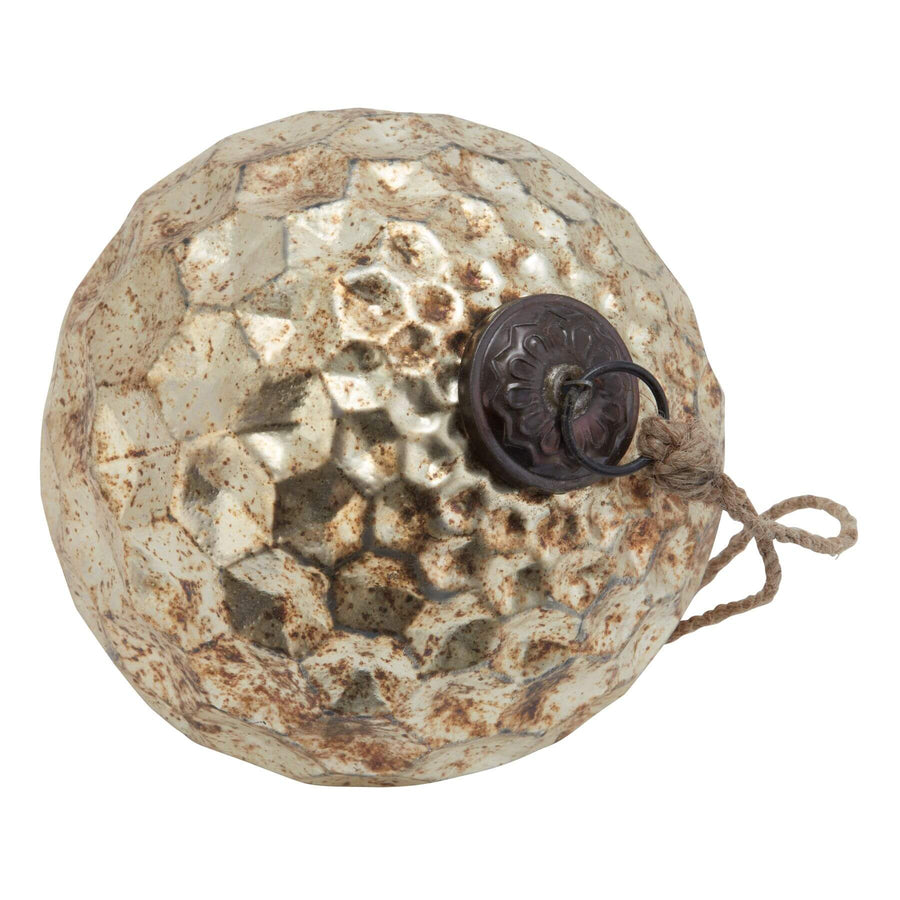 Handcrafted honeycomb-textured glass bauble with burnished finish, 15cm diameter, reflecting light for holiday dÃ©cor by Sostter at brixbailey.com