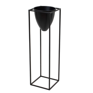 Matte black metal bullet planter with sleek modern design for artificial greenery, 80cm tall by Sostter at brixbailey.com