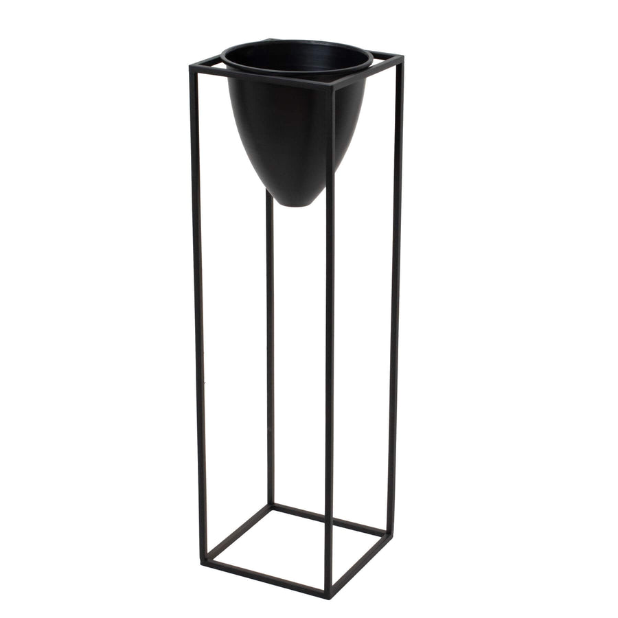 Matte black metal bullet planter with sleek modern design for artificial greenery, 80cm tall by Sostter at brixbailey.com