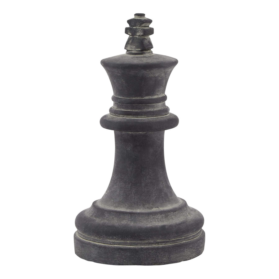 Handcrafted ceramic chess king sculpture in matte grey, 28cm tall, for game or decor by Hill Interiors at brixbailey.com