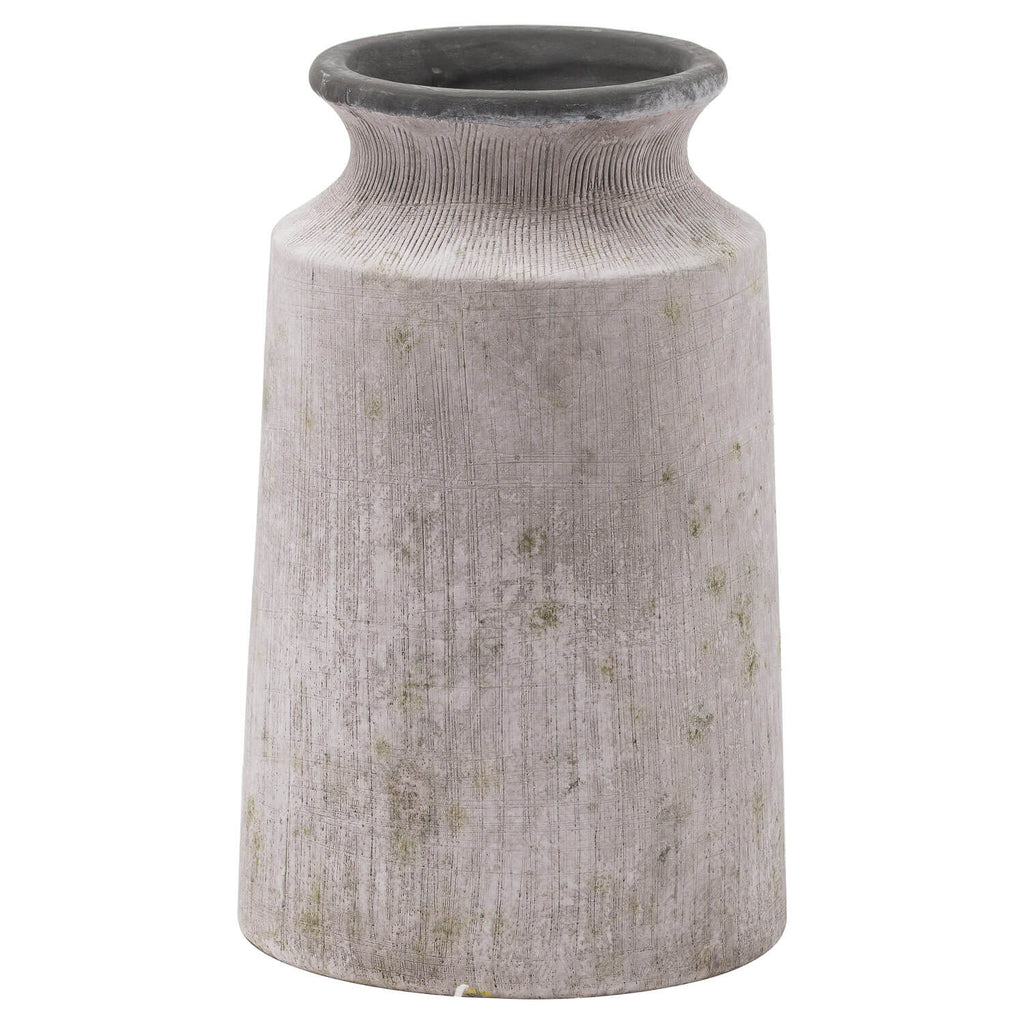 Handcrafted stone-effect urn vase in neutral tones with weathered texture, perfect for modern organic decor. by Sostter at brixbailey.com