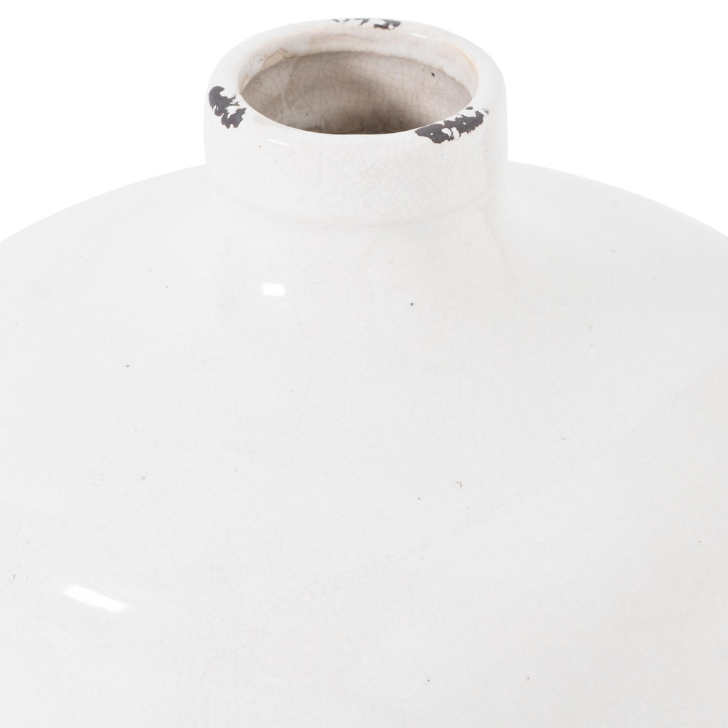 Hand-finished white ceramic vase with crackle glaze, 29cm, for floral arrangements or decor accent by Sostter at brixbailey.com