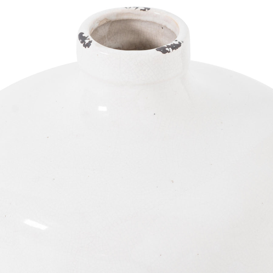 Hand-finished white ceramic vase with crackle glaze, 29cm, for floral arrangements or decor accent by Sostter at brixbailey.com