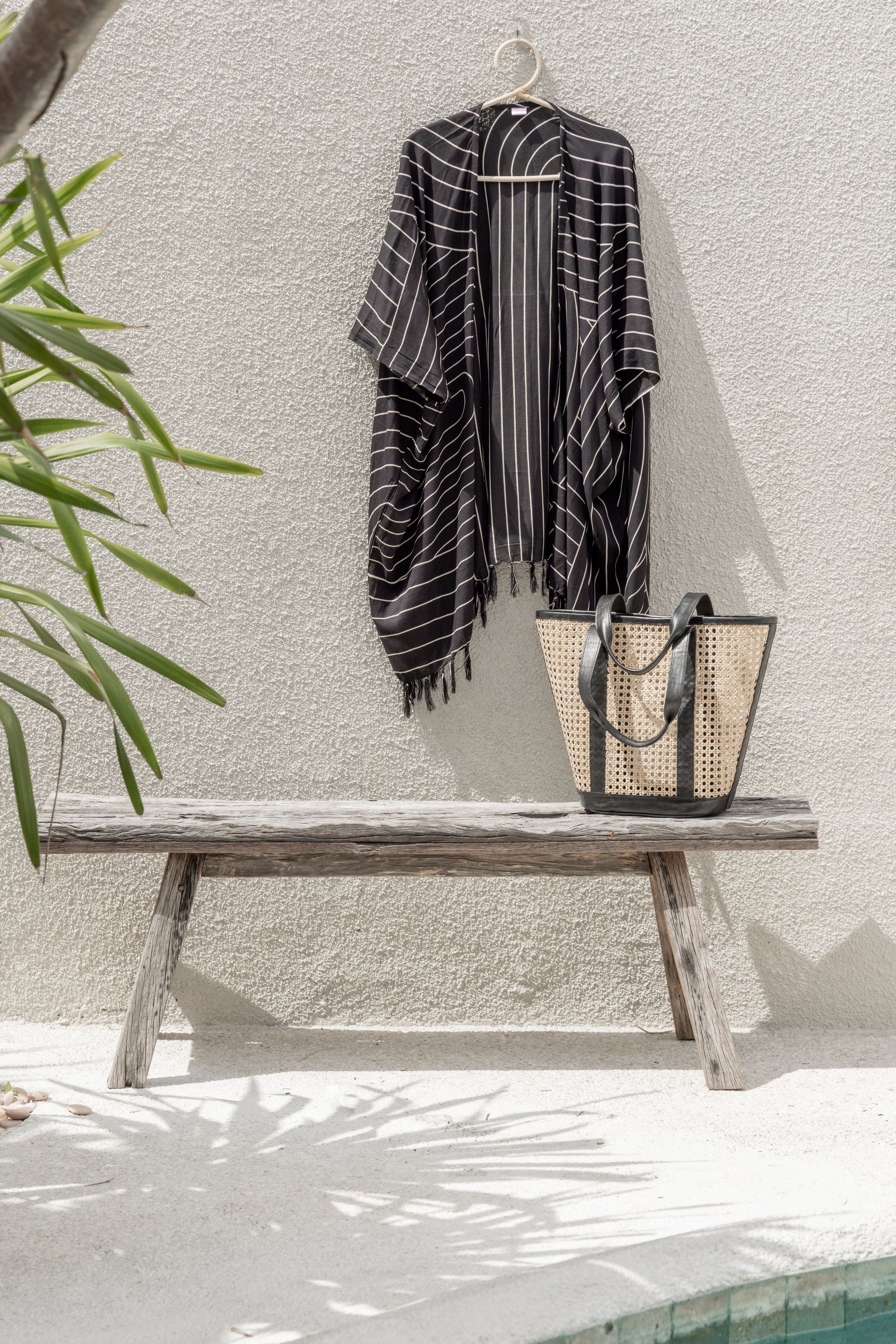 Leather and Cane Carryall Bag