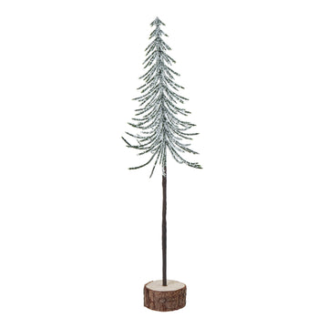 Handcrafted snowy spindle tree with realistic snow accents and rustic wood base, 30cm winter decor centerpiece by Sostter at brixbailey.com