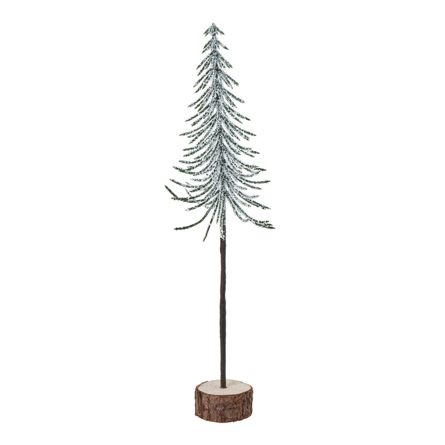 Handcrafted snowy spindle tree with realistic snow accents and rustic wood base, 30cm winter decor centerpiece by Sostter at brixbailey.com