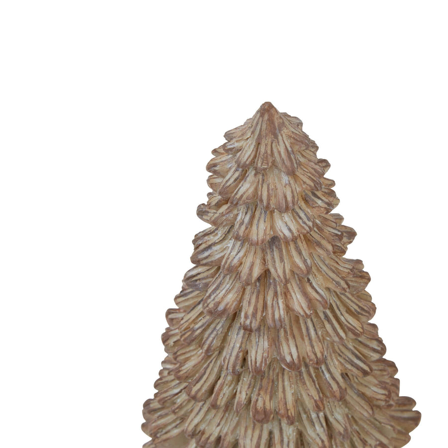Miniature pine tree sculpture in rich brown resin, lifelike winter decor with detailed branches by Sostter at brixbailey.com