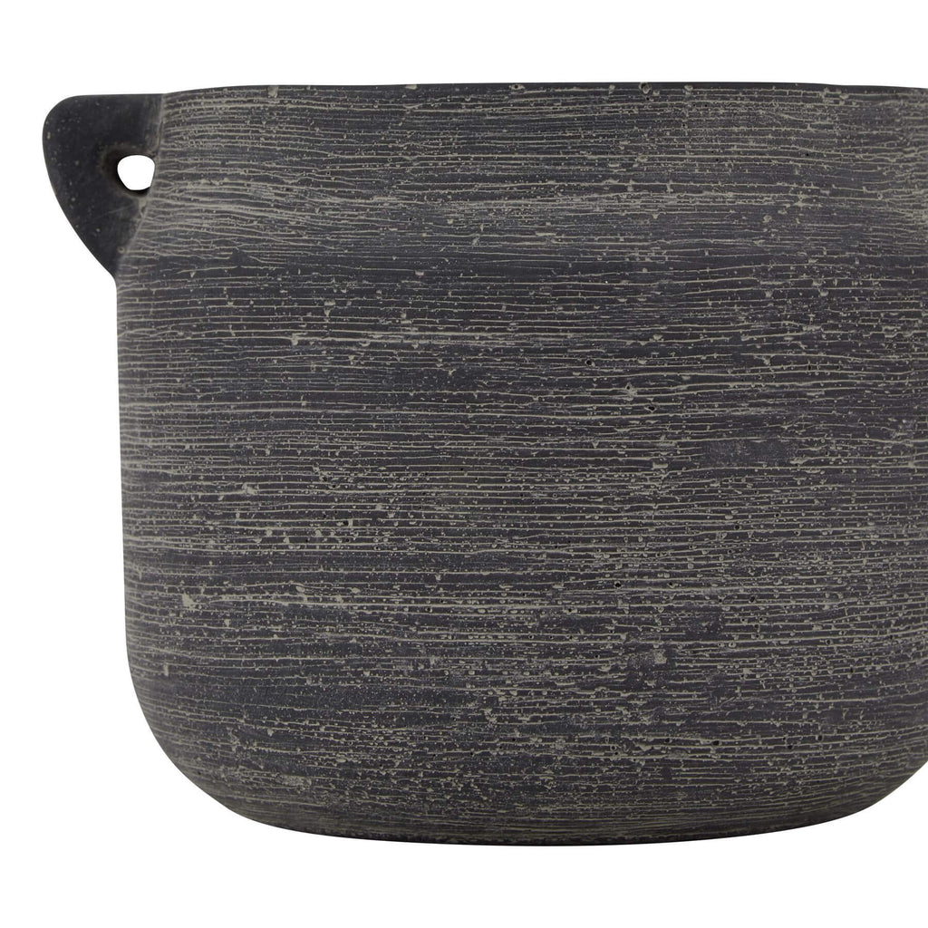 Handcrafted grey ceramic Amalfi Hydria pot with weathered finish, Mediterranean style, 15cm height, for home decor. by Sostter at brixbailey.com