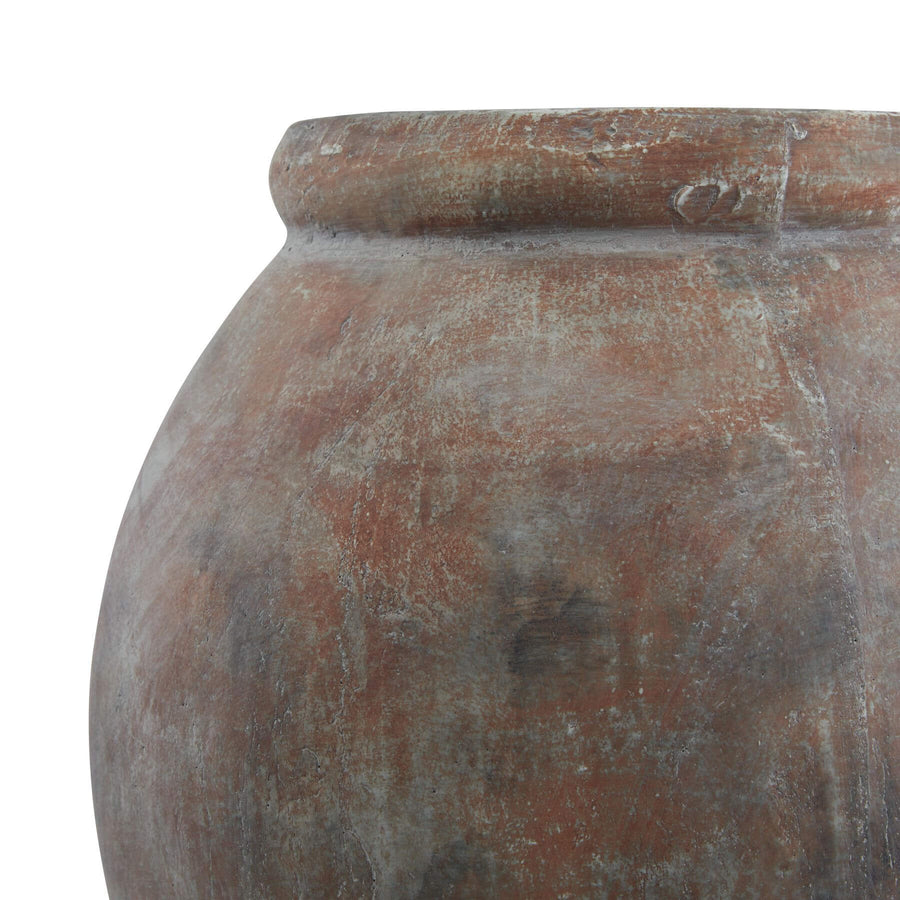 Handcrafted brown ceramic Mediterranean planter, 31cm tall with rustic glaze, perfect for floral arrangements or decor. by Sostter at brixbailey.com
