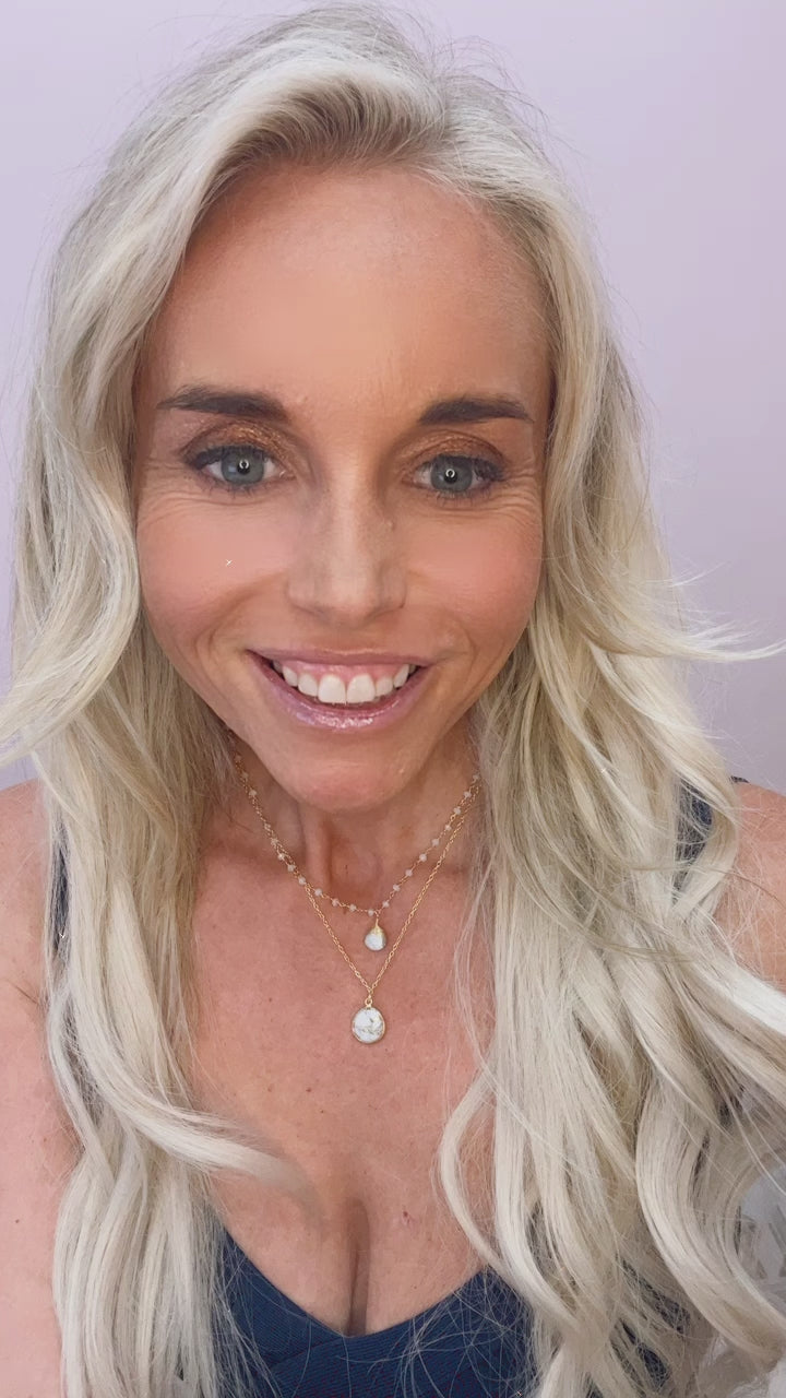 Double Strand Moonstone and Turquoise Gold Necklace