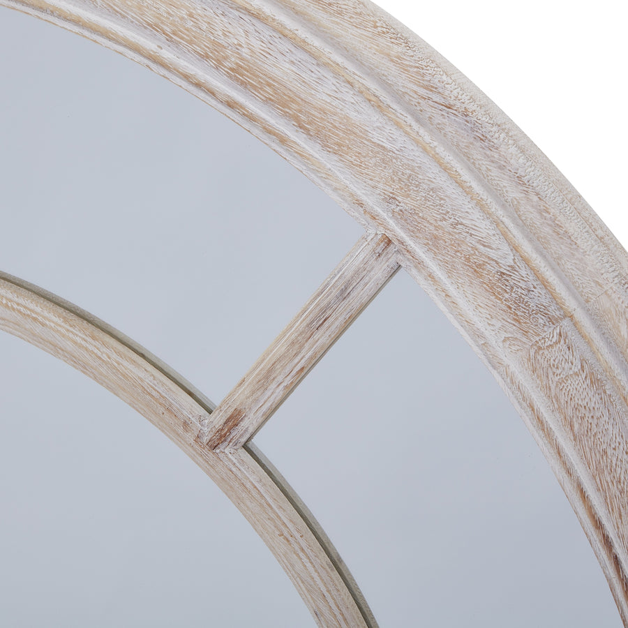 A Stunning Round Mirror with Washed Wood Frame - Perfect for Coastal & Traditional Decor by Hill Interiors at www.brixbailey.com