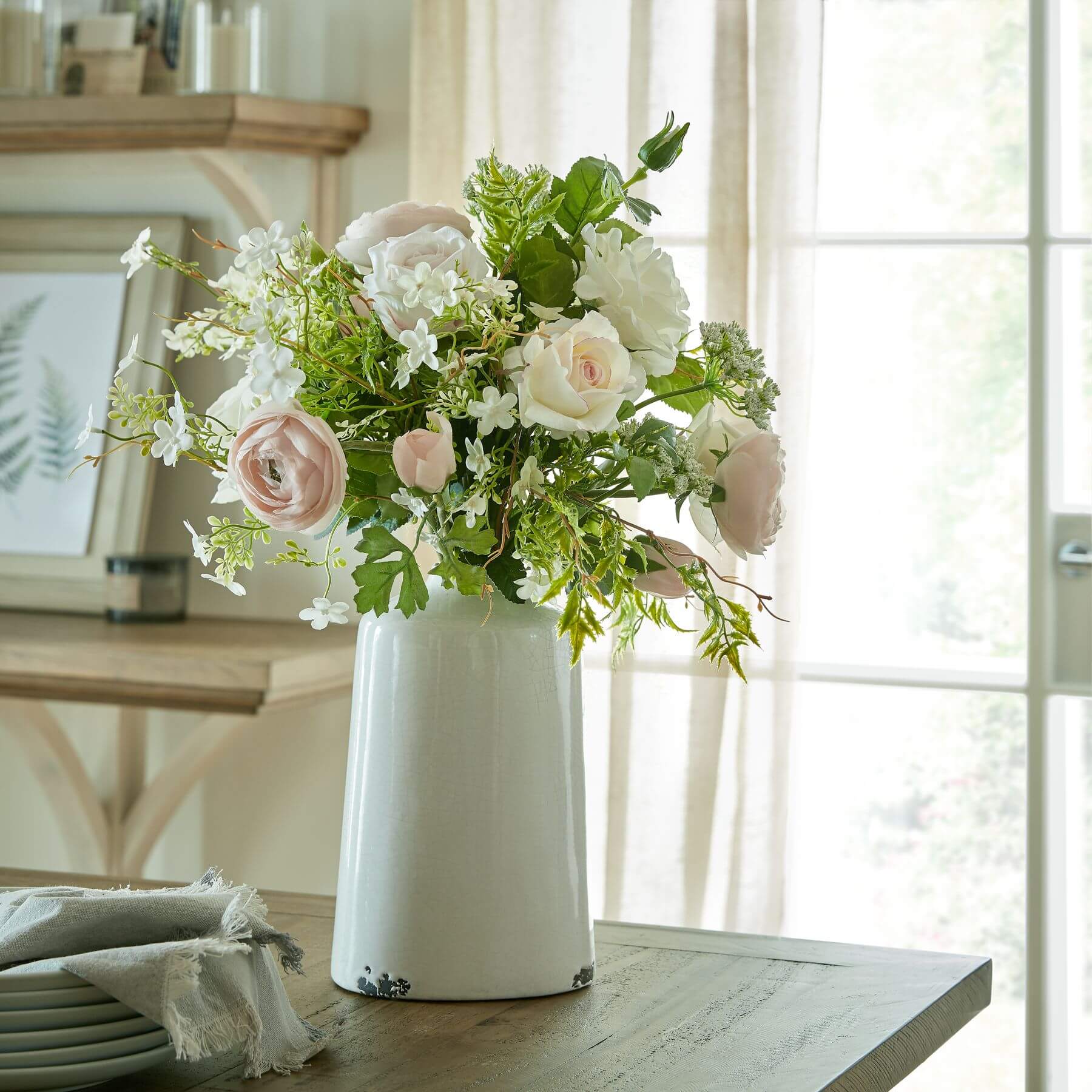 Lifelike white artificial bellflower with green stems, perfect for farmhouse or minimalist home decor. by Sostter at brixbailey.com
