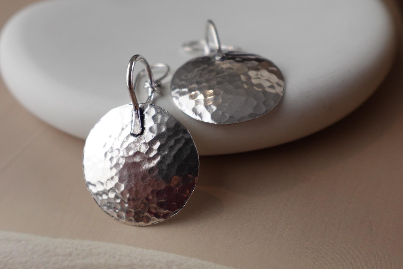 Hammered Silver Disc Dangle Earrings