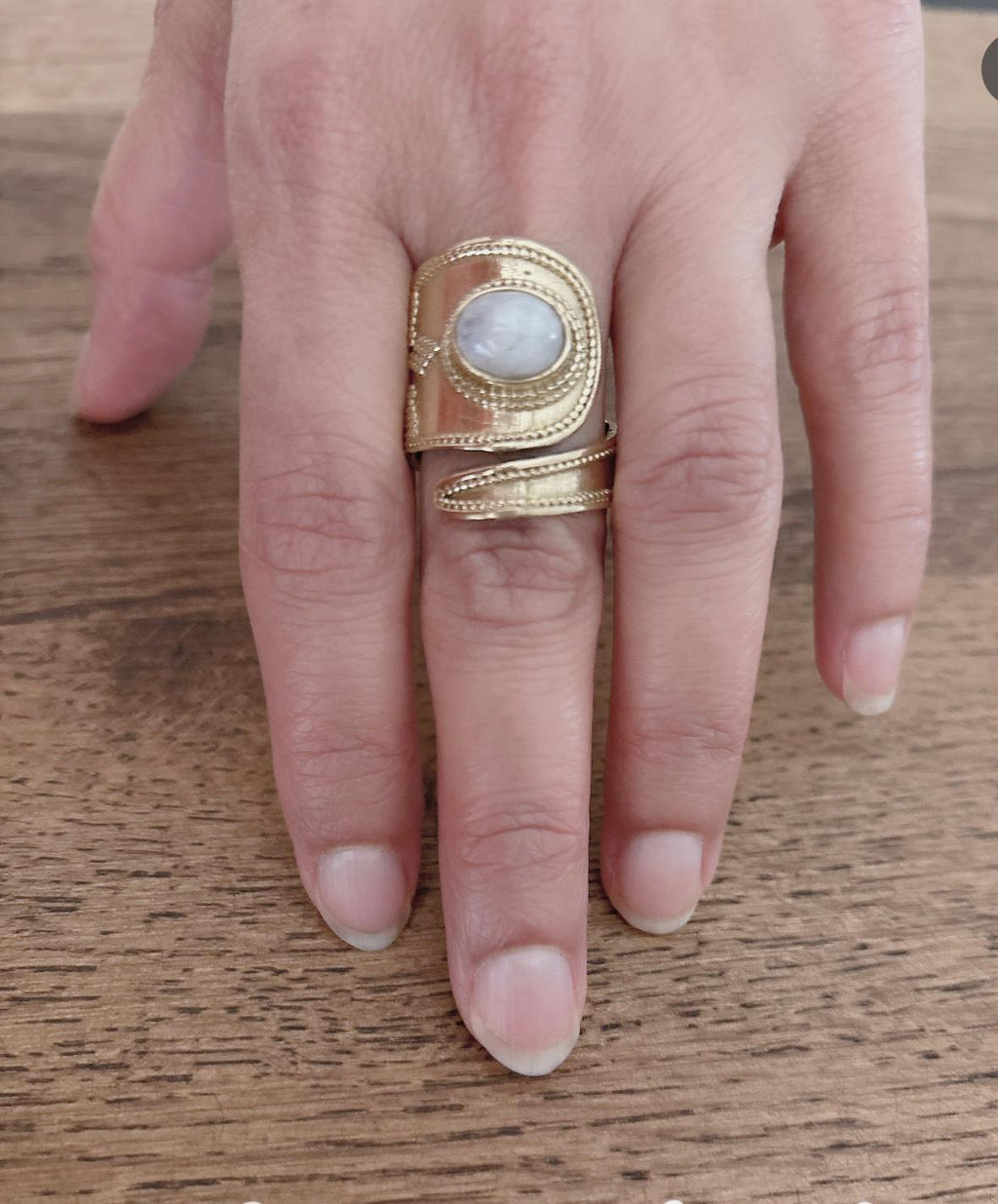 Handcrafted Brass Adjustable Rings with Moonstone – Ethnic Boho Design.