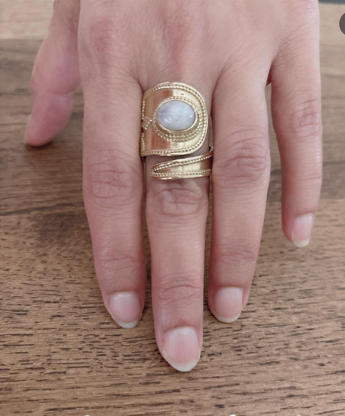 Handcrafted Brass Adjustable Rings with Moonstone – Ethnic Boho Design.