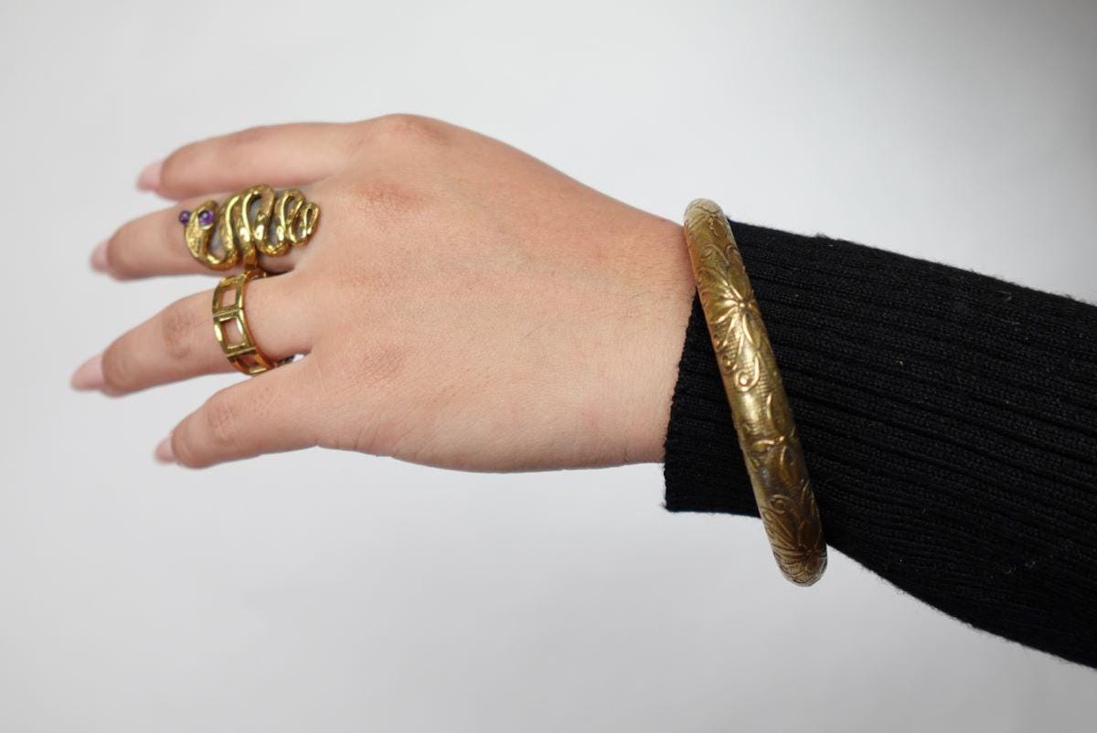 Etched Tribal Boho Brass Bangles - Thick, engraved bangles