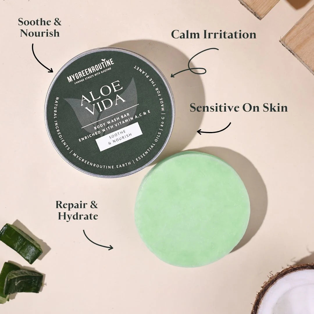 Aloe Vera Body Wash Bar with Travel Tin and Exfoliator