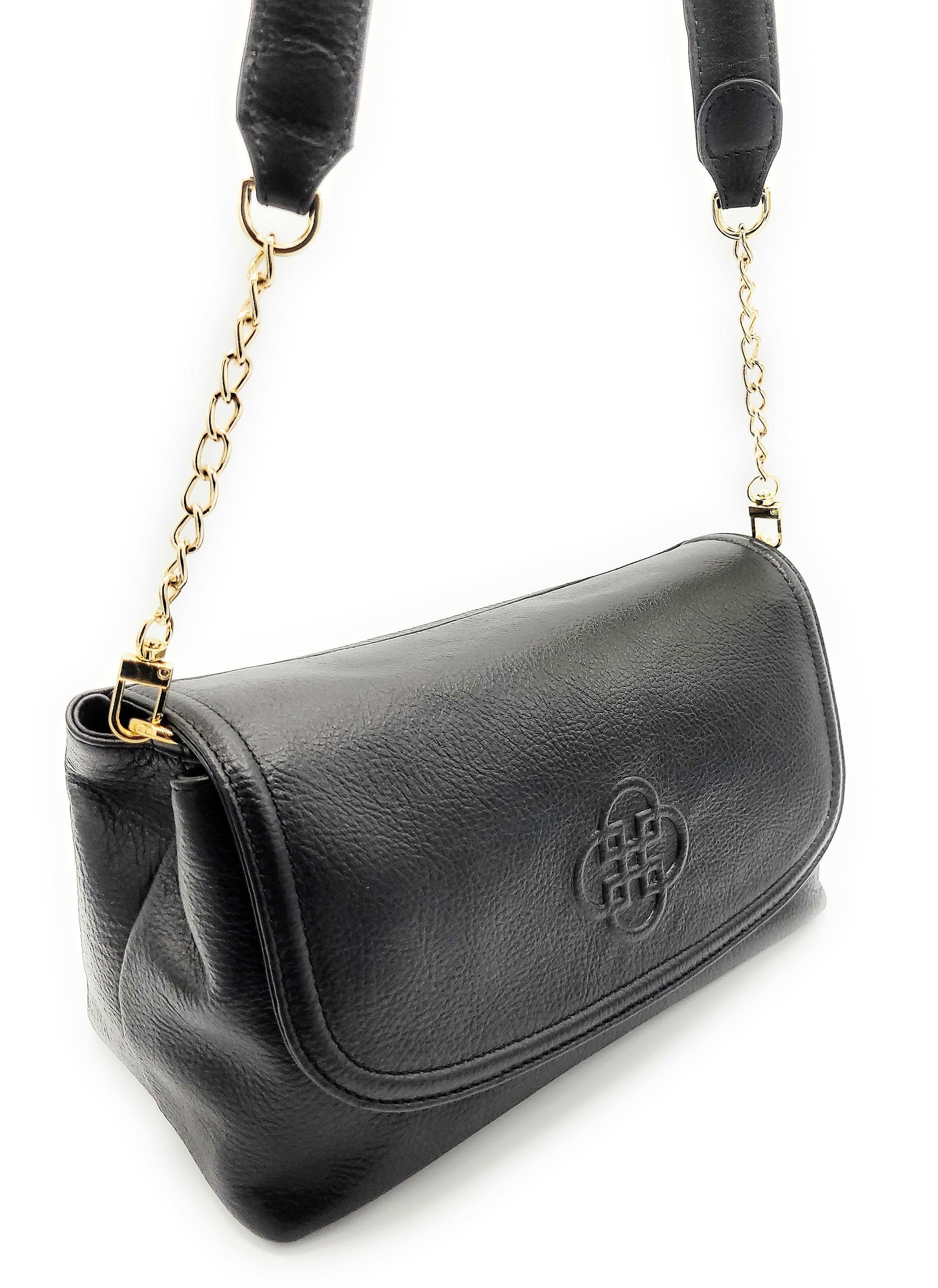 Orla Real Leather Flapover Handbag with Chain Detail Strap