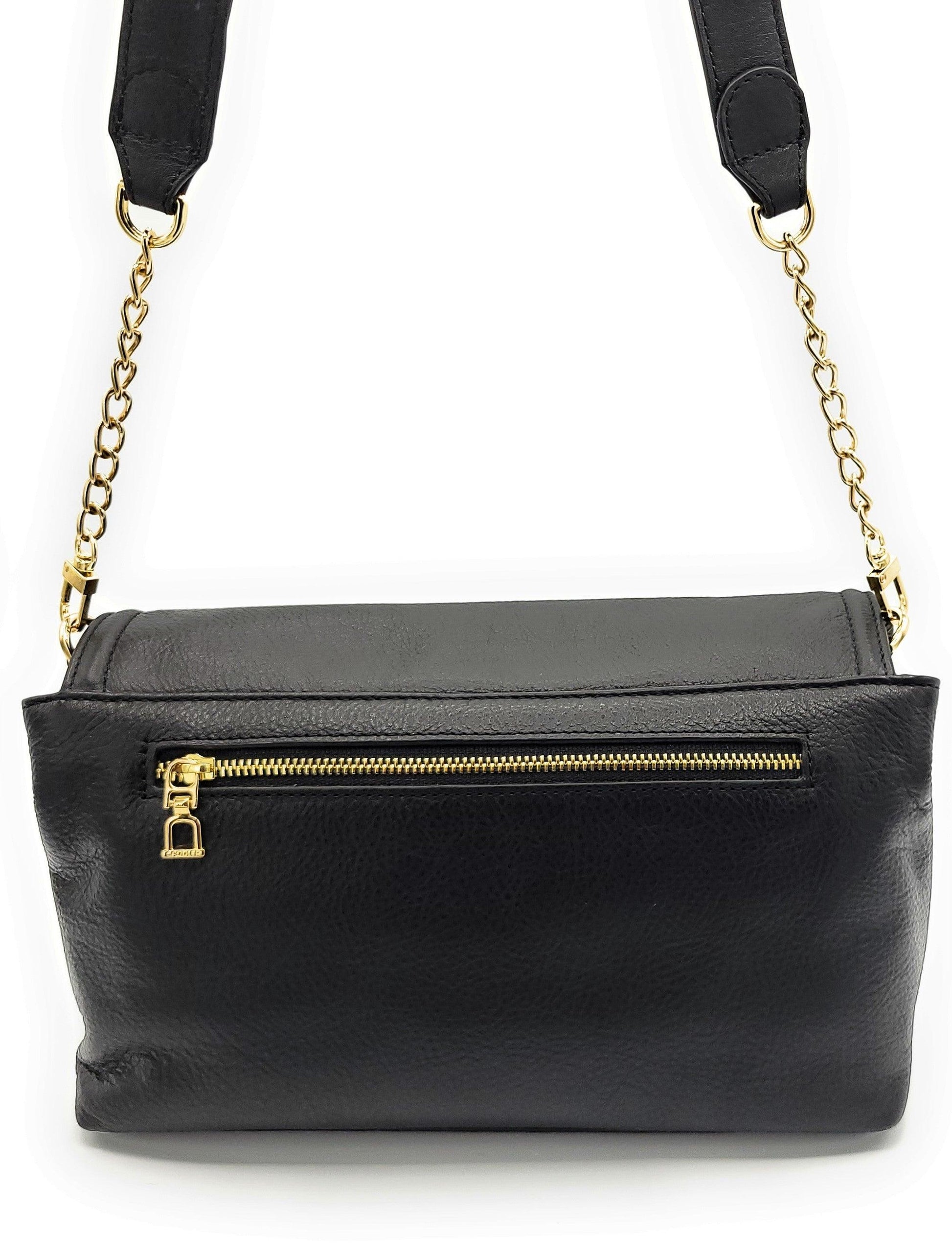 Orla Real Leather Flapover Handbag with Chain Detail Strap