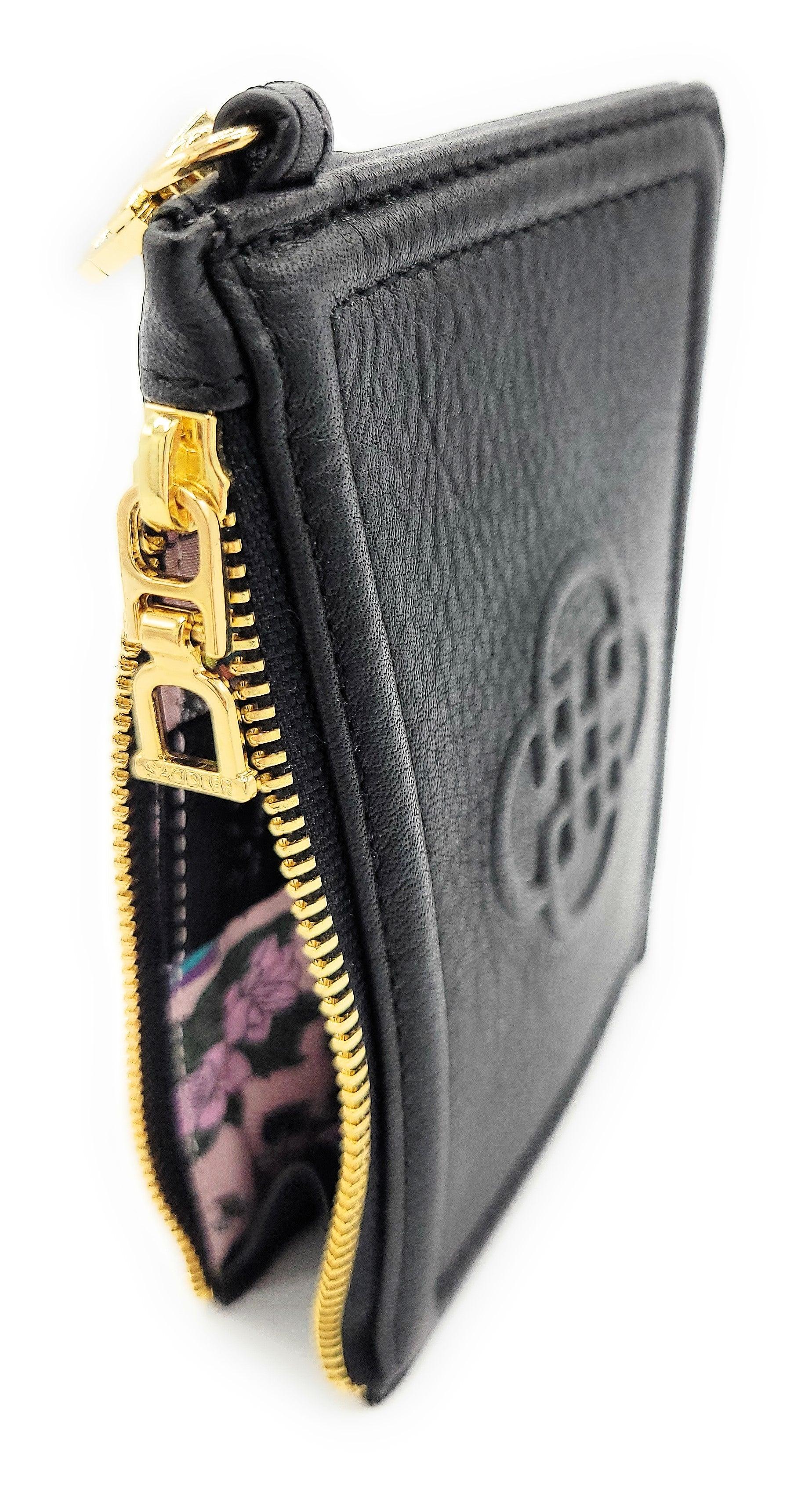 Real Leather Top Zip Card Holder with Coin Purse