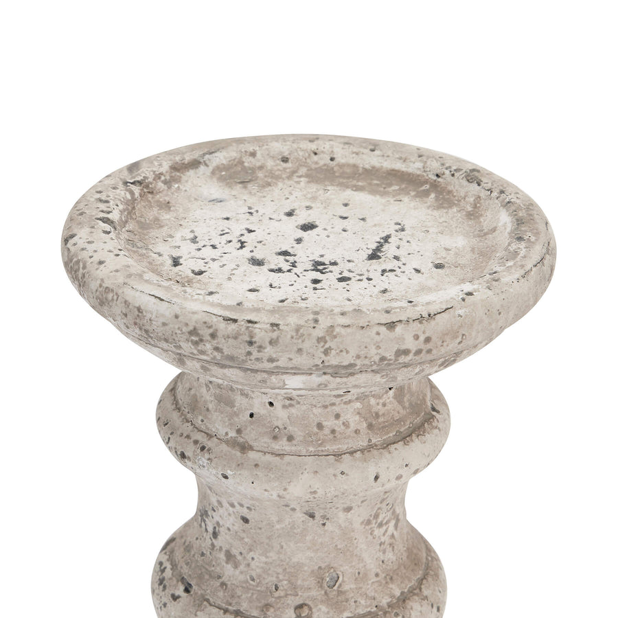 Handcrafted ceramic column candle holder with stone texture in neutral color, 31cm tall, for ambient lighting and home decor by Sostter at brixbailey.com