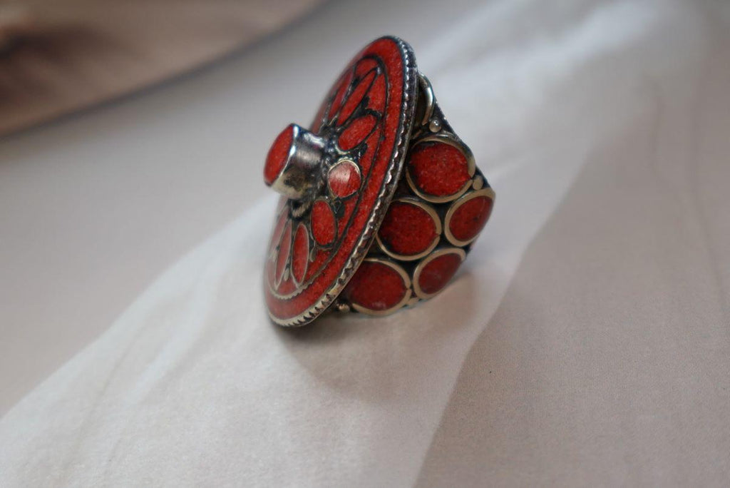 Boho Mandala Statement Rings – Handcrafted Tribal Inlay in Turquoise, Coral & Lapis.