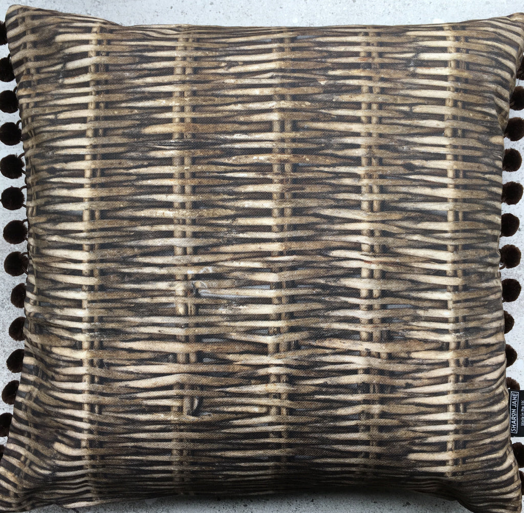 Willow Print Cushion + Velvet Pom Poms