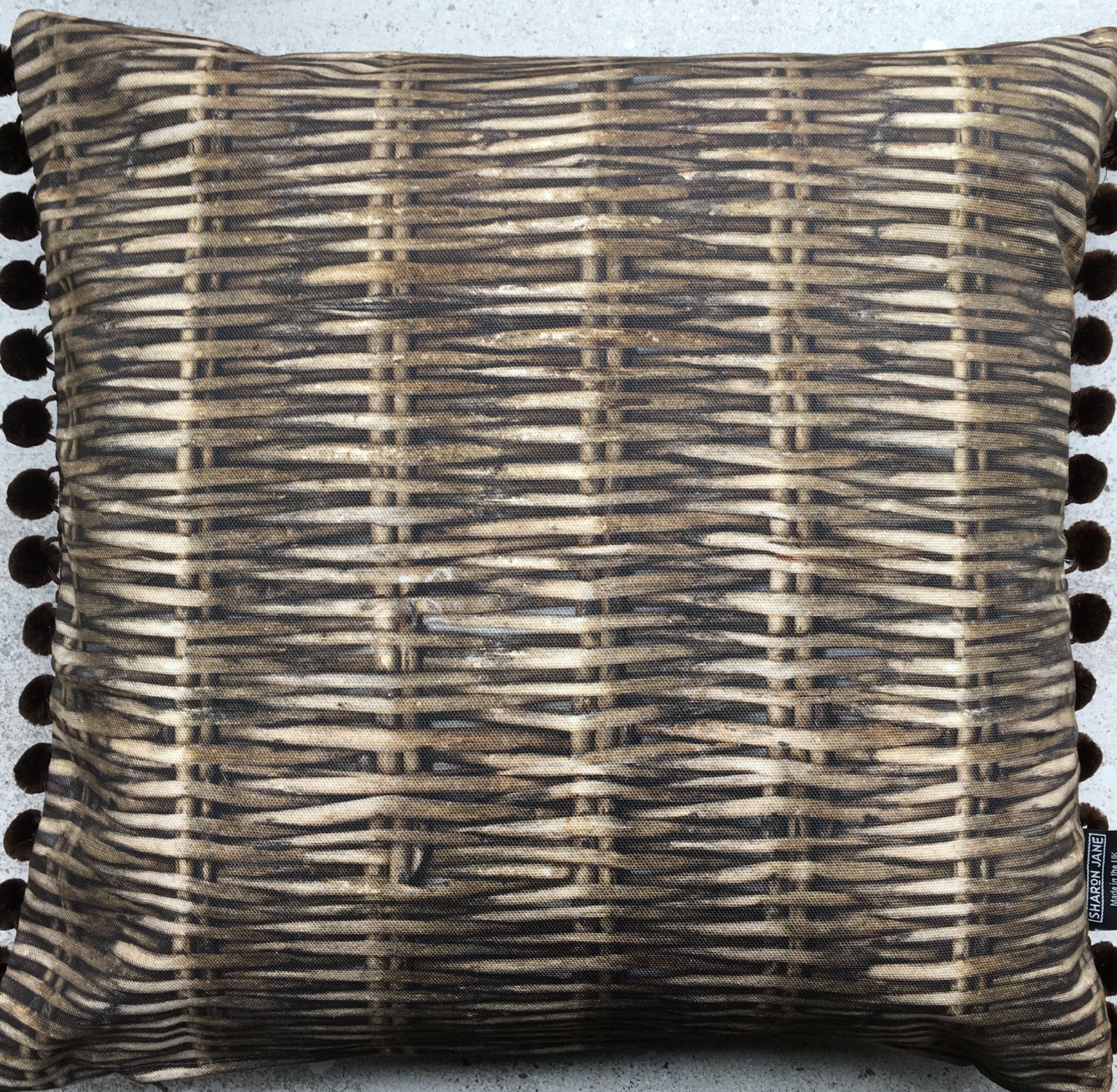 Willow Print Cushion + Velvet Pom Poms