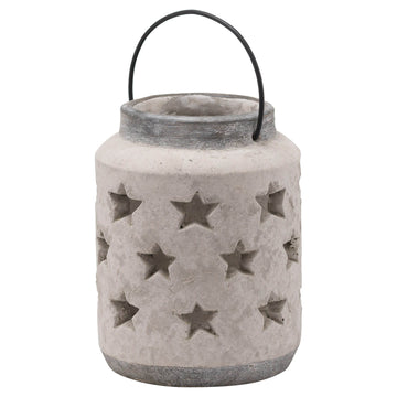 Handcrafted ceramic stone star lantern vase in natural neutral, artisan stone-finish glaze, 23cm height. by Sostter at brixbailey.com