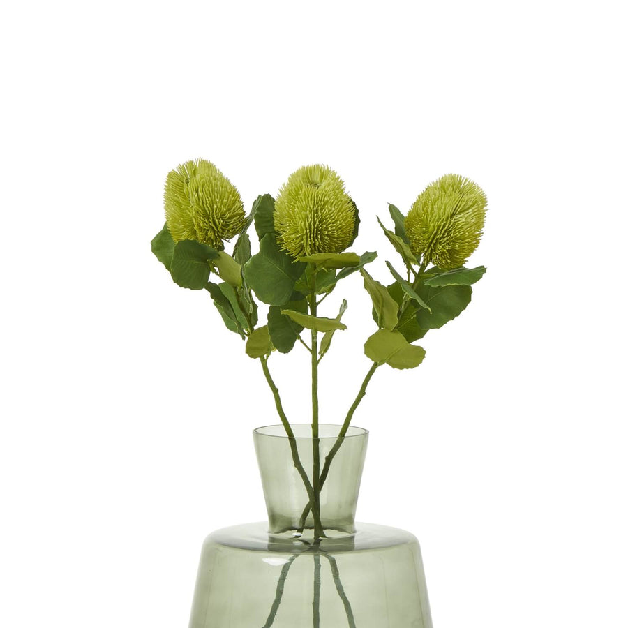 Lifelike green Banksia artificial stem, 59cm tall, hyper-realistic plastic foliage for farmhouse or boho decor by Sostter at brixbailey.com