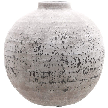 Handcrafted stone ceramic vase with crackled texture, neutral hue, and modern silhouette, 36cm tall. by Sostter at brixbailey.com