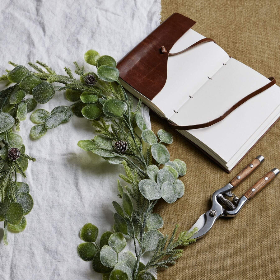 Frosted pine and eucalyptus winter garland, 180cm, silvery foliage with green accents for holiday mantel or staircase decor by Sostter at brixbailey.com