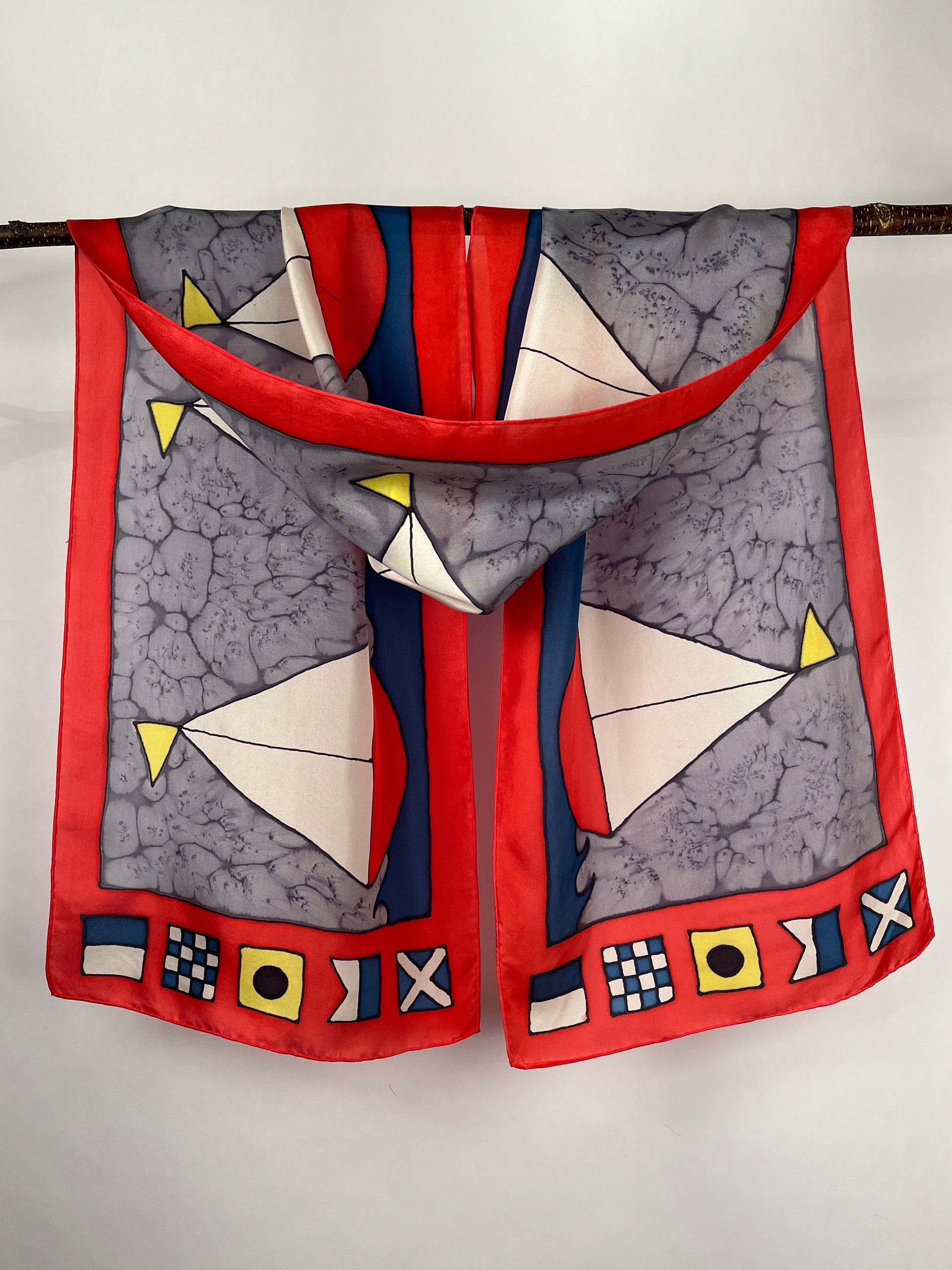 “Ahoy Sailor!” - Hand-dyed Silk Scarf - $140