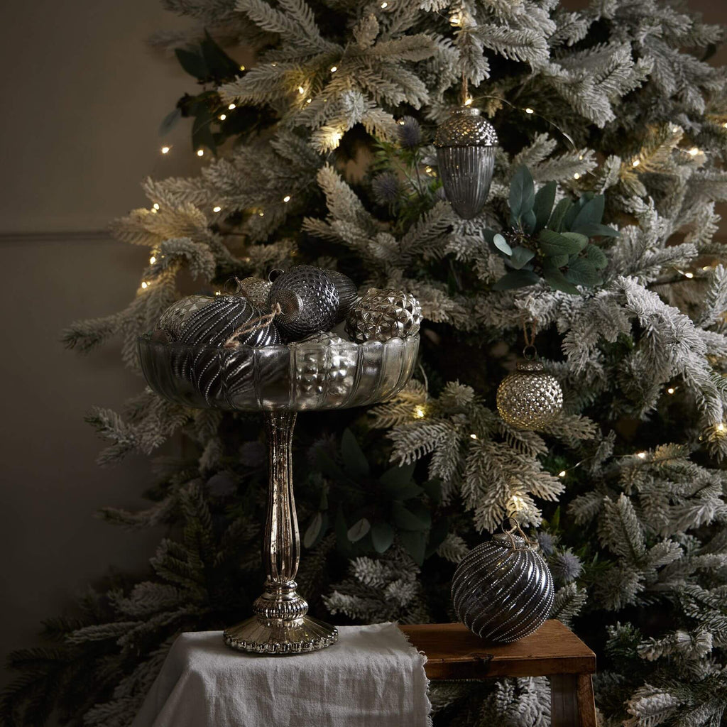 Silver mercury glass display bowl, 30cm, handcrafted with antiqued metallic finish for elegant tablescapes by RoomLondon at brixbailey.com