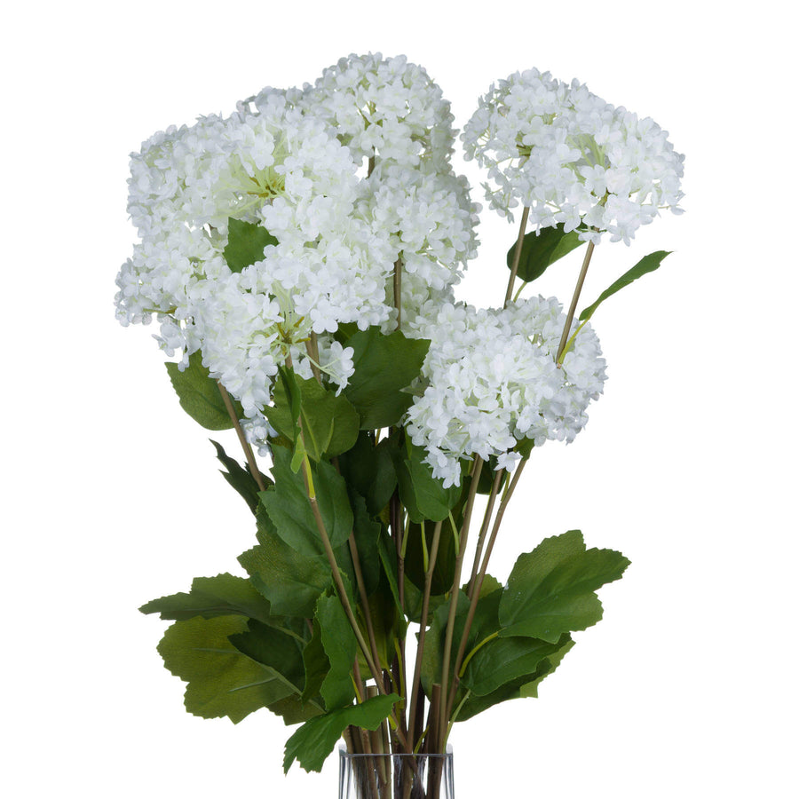 Lifelike white faux snowball blossom stem, 75cm tall, with realistic petals and slender flexible stems for home decor. by Sostter at brixbailey.com