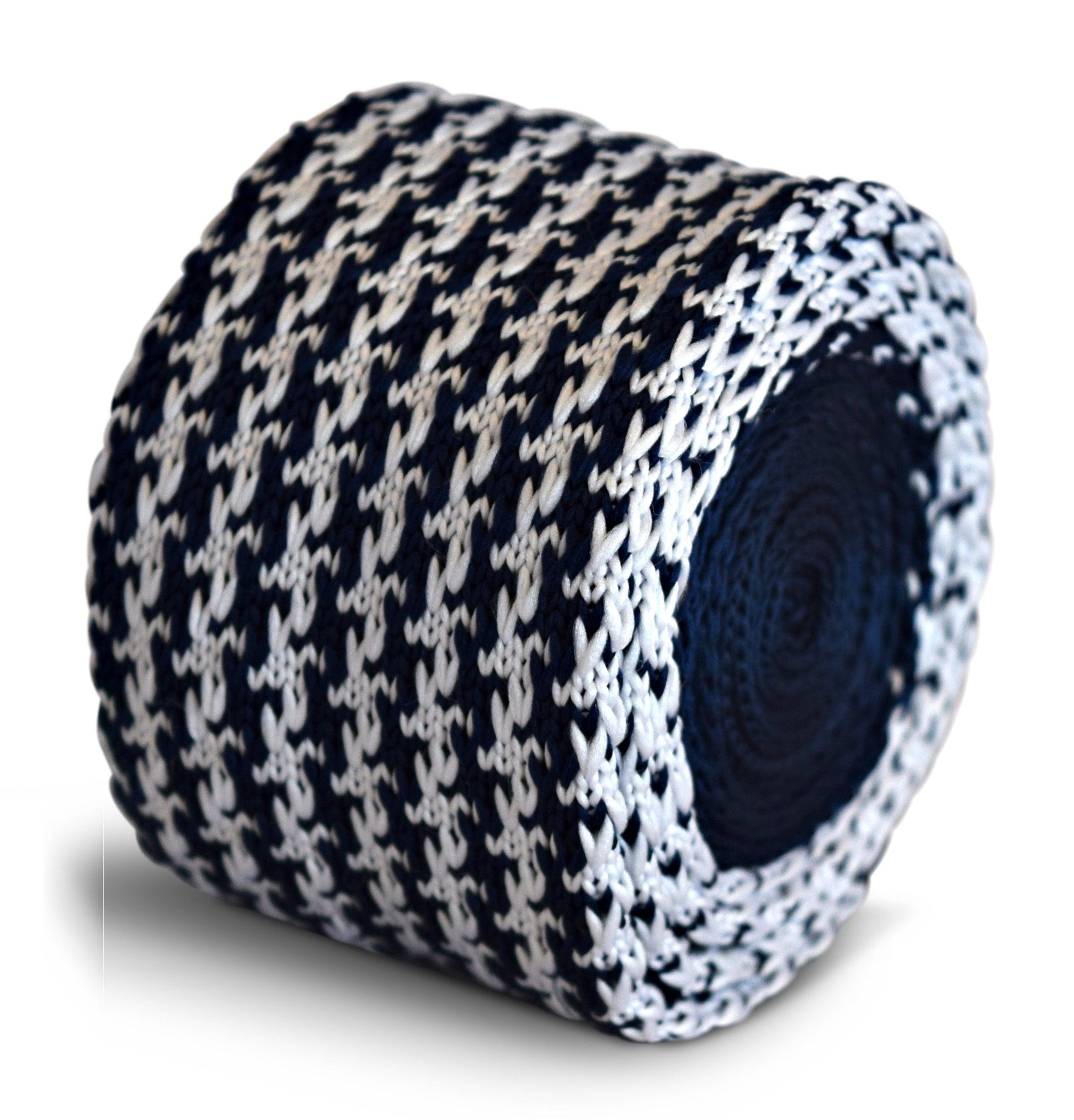 Navy Blue and White Dogstooth Knitted Tie
