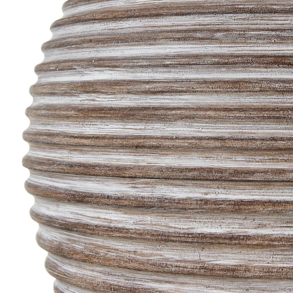Saturn Table Lamp with sculptural ceramic base and linen shade in warm earthy brown by Sostter at brixbailey.com