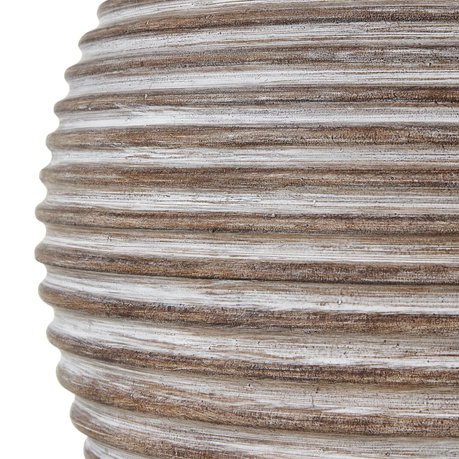 Saturn Table Lamp with sculptural ceramic base and linen shade in warm earthy brown by Sostter at brixbailey.com