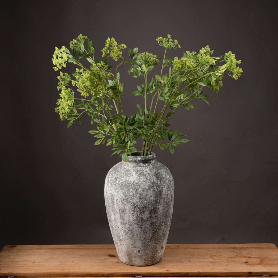 Artificial cow parsley stem with white blooms and green foliage, 100cm tall, realistic wildflower decor for floral arrangements by Sostter at brixbailey.com