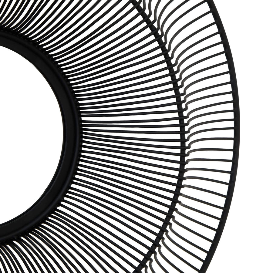 Black wire-framed round mirror with industrial design, matte finish, 61cm diameter, for modern interiors. by Sostter at brixbailey.com