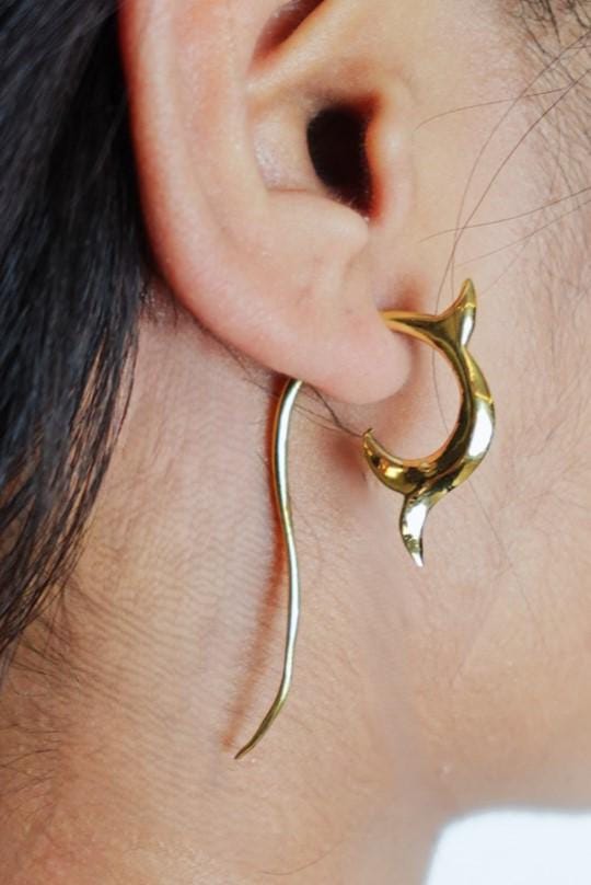 Aqua Curve Earrings - Minimal Brass Fishtail Design – Ocean-Inspired Boho Jewellery.