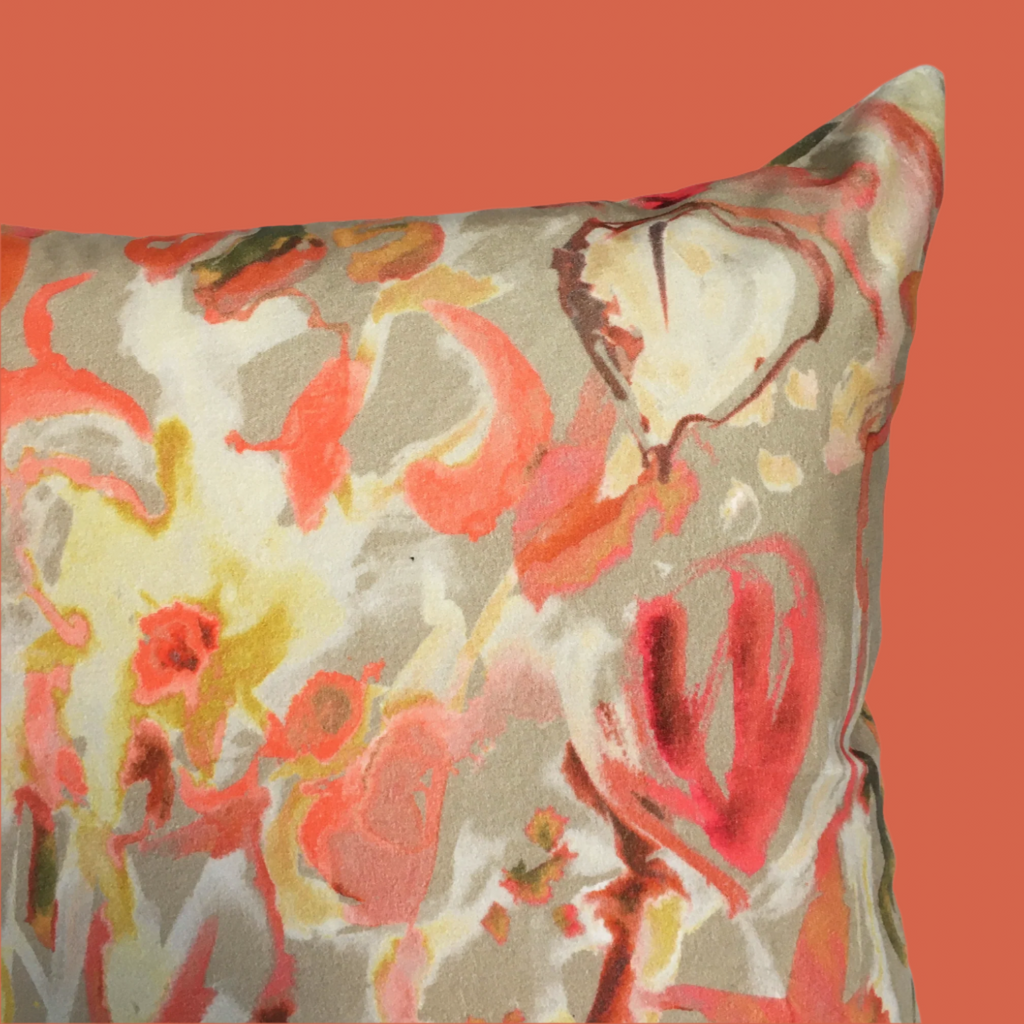 Watercolour Floral Velvet Cushion - Vanilla
