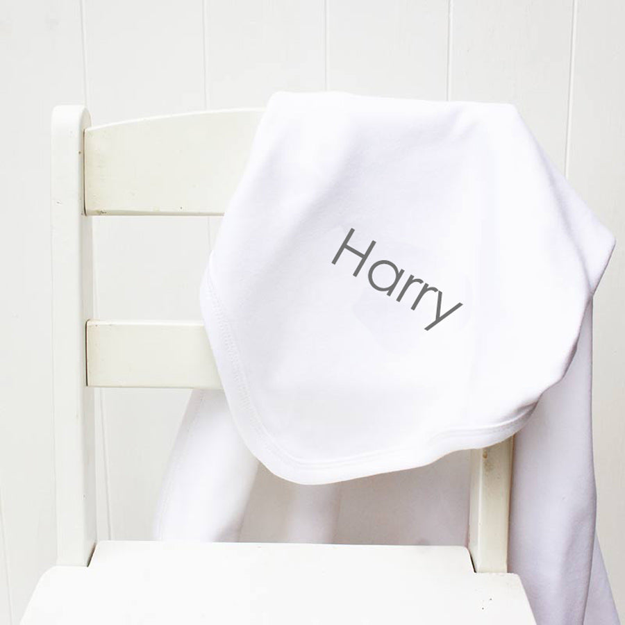 Personalise Baby Name White Cotton Blanket