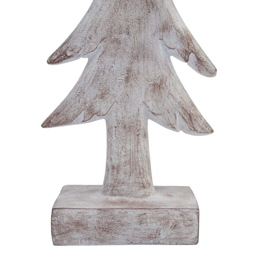 Hand-sculpted Nordic winter tree sculpture with snow-dusted branches, textured resin bark, and lifelike foliage, 39cm tall. by Sostter at brixbailey.com
