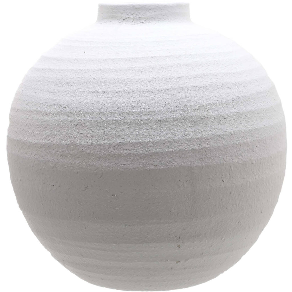 Handmade matte white ceramic vase with linear textures, modern minimalist design for floral arrangements, 36cm height. by Sostter at brixbailey.com
