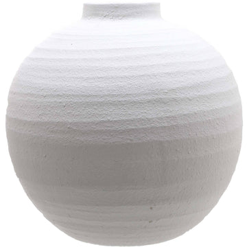 Handmade matte white ceramic vase with linear textures, modern minimalist design for floral arrangements, 36cm height. by Sostter at brixbailey.com