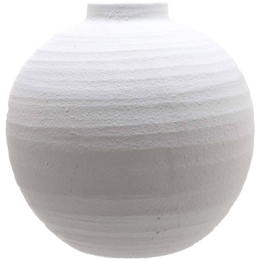 Handmade matte white ceramic vase with linear textures, modern minimalist design for floral arrangements, 36cm height. by Sostter at brixbailey.com